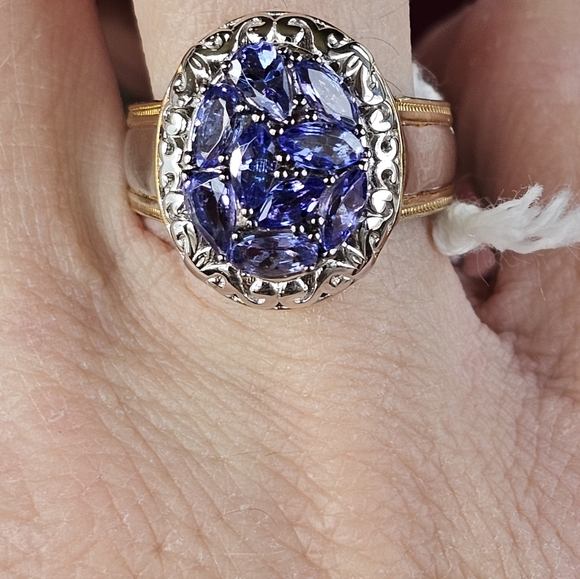 Gems En Vogue Tanzanite Cluster Ring Palladium Sterling Silver 24k Size 7! New - Picture 8 of 8